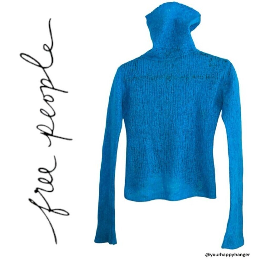 Free People MERINO WOOL boho blue Longsleeve knit turtleneck slim top sweater XS